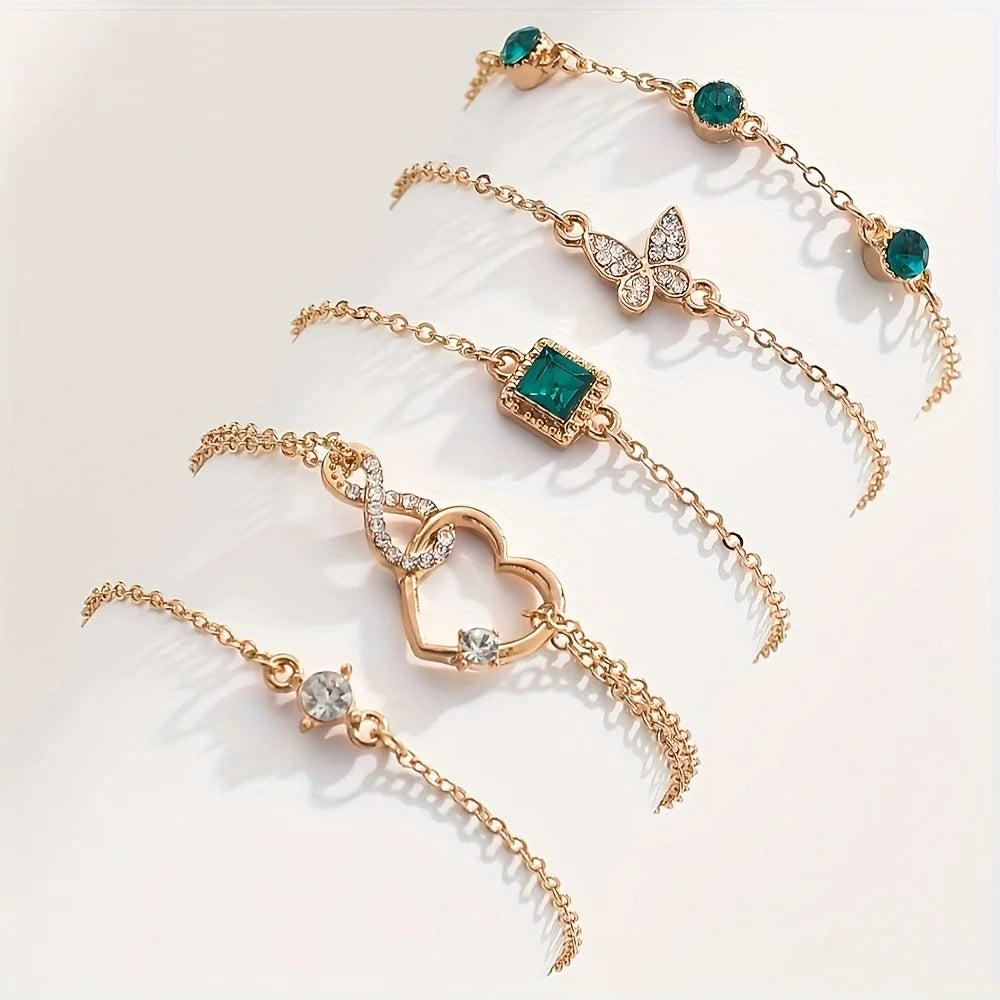 5Pcs Rhinestone Butterfly Bracelet Fashion