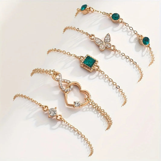 5Pcs Rhinestone Butterfly Bracelet Fashion
