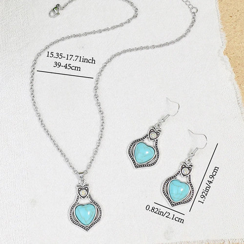 Ethnic Turquoise Necklace & Earrings Set Silver