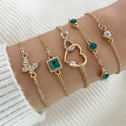 5Pcs Rhinestone Butterfly Bracelet Fashion