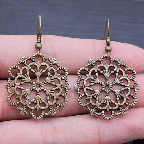 Carved Pattern Flower Of Life Dreamcatcher Dangle Drop Earing Bohemian